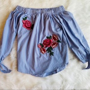 Embroidered Off the Shoulder Shirt